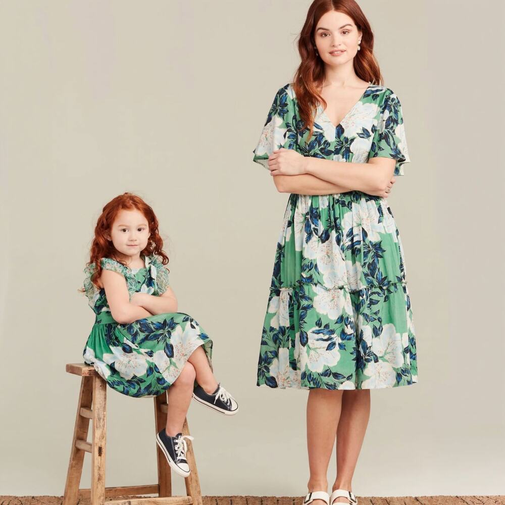 Roller Rabbit Clovis Cecilia Floral Tiered Dress Green Size S
